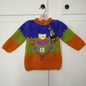 Vintage 90s Purple Green Orange Toddler Girls Fuzzy Sparkly Sweater